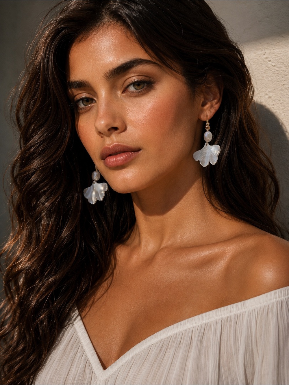 Mother of Pearl & Fresh Water Pearl Floral Petal Earrings - White